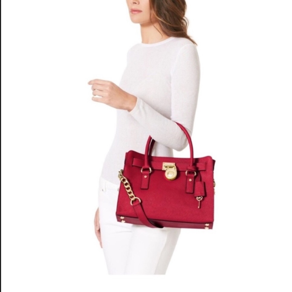 Red Structured Red Leather Satchel